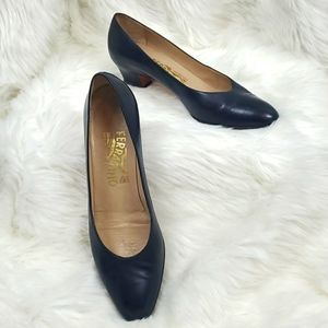 Salvatore Ferragamo slip on leather heels shoes blue women size 8